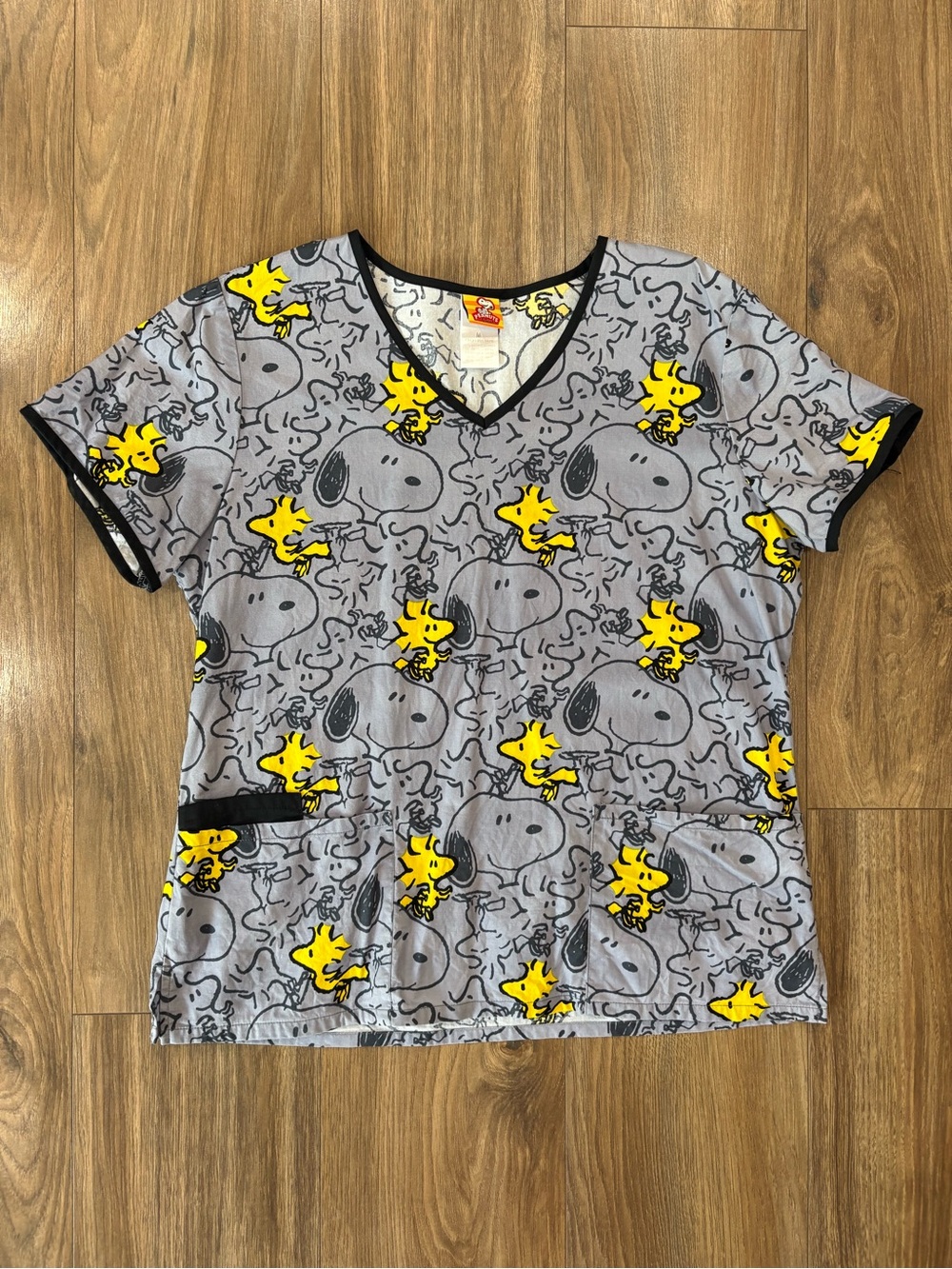 Peanuts Grey V-Neck Pajama Top with Yellow Woodstock Accents